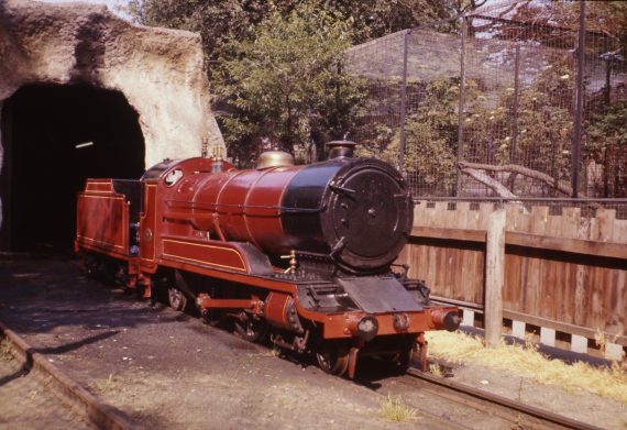 Photo of locomotive 'Joan' outside the tunnel on the Belle Vue miniature railway. Copyright Jon Cocks.