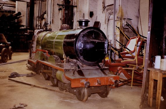 Photograph of the locomotive 'Prince of Wales' in the engineering shop at Belle Vue. Copyright Jon Cocks.