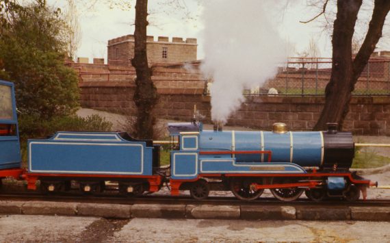 Photograph of the 'Railway Queen' miniature steam locomotive in 1977. Copyright Jon Cocks.